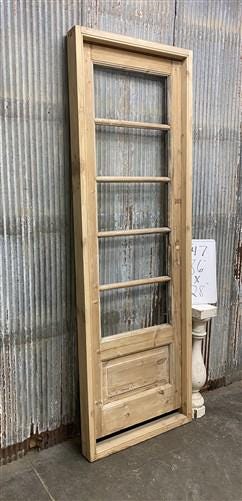 Antique French Single Door (28x86) Glass Pane Door with Jamb, Encased Door T47