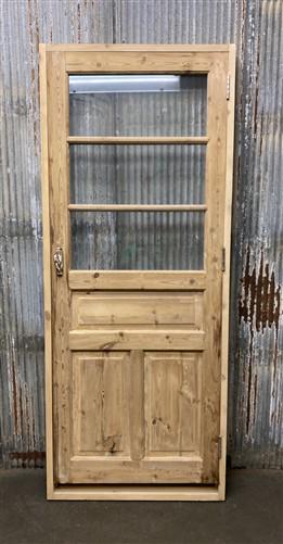 Antique French Single Door (32x79.5) Glass Pane Door with Jamb, Encased Door T37