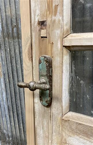 Antique French Single Door (29x93) Glass Pane Door with Jamb, Encased Door T56