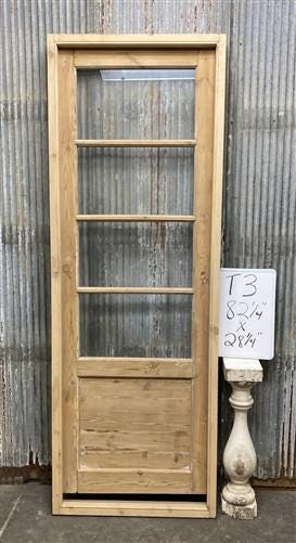Antique French Single Door (28.25x82) Glass Pane Door with Jamb, Encased Door T3