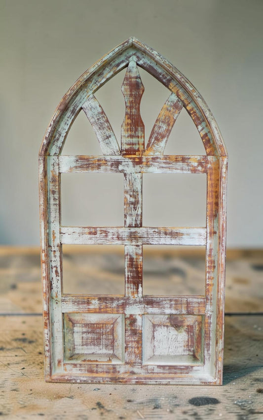 Windows - Blue Arched French Country Distressed Window Frame (19.5x38) Rustic Decor by The Old Grainery (arched window, Co...