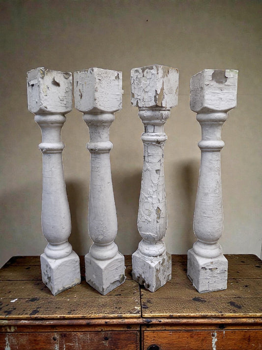 Home & Living > Home Improvement > Finials - 4 White Wood Balusters Reclaimed Spindles Porch Post House Trim j by The Old...