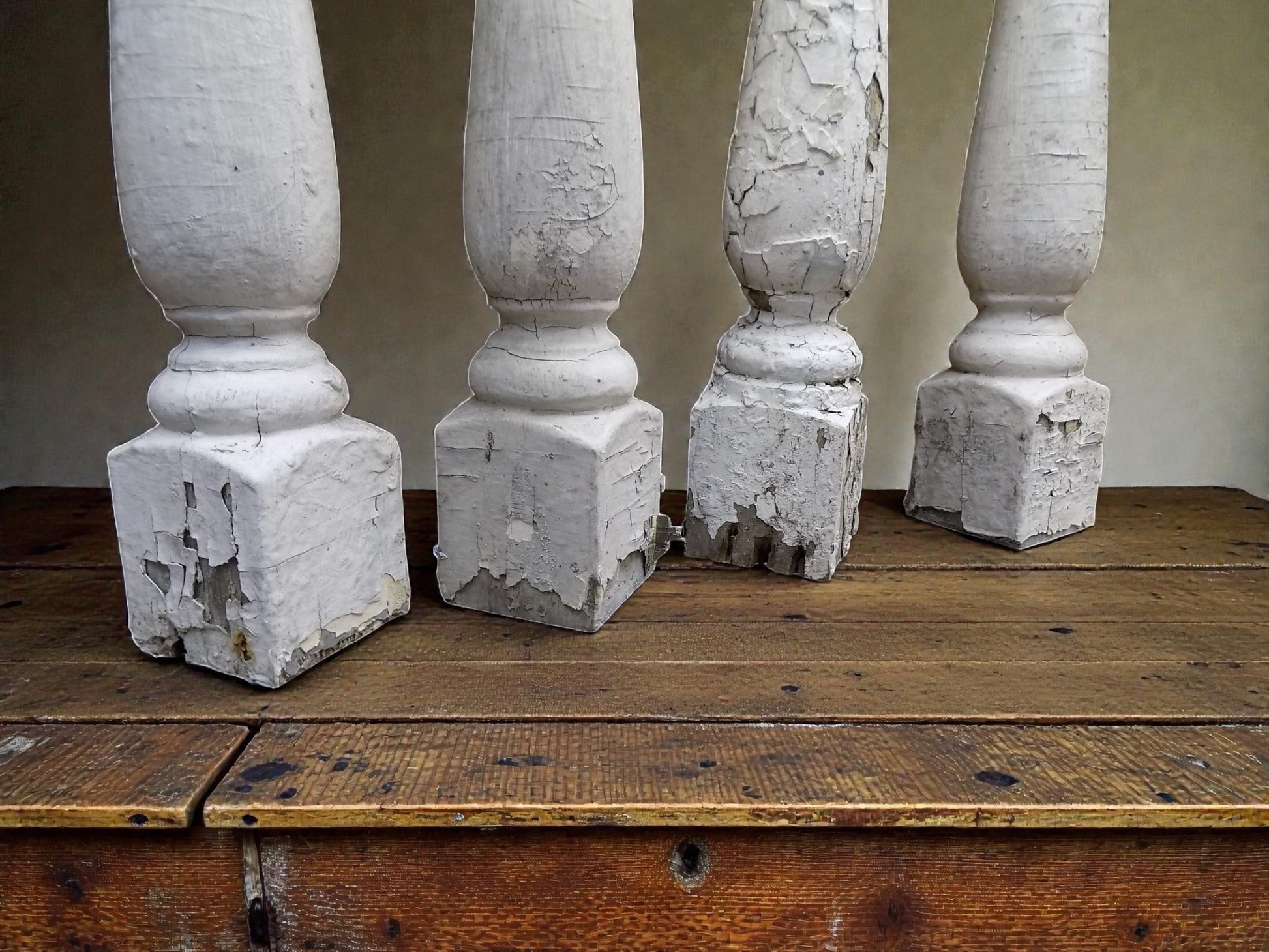 Home & Living > Home Improvement > Finials - 4 White Wood Balusters Reclaimed Spindles Porch Post House Trim j by The Old...