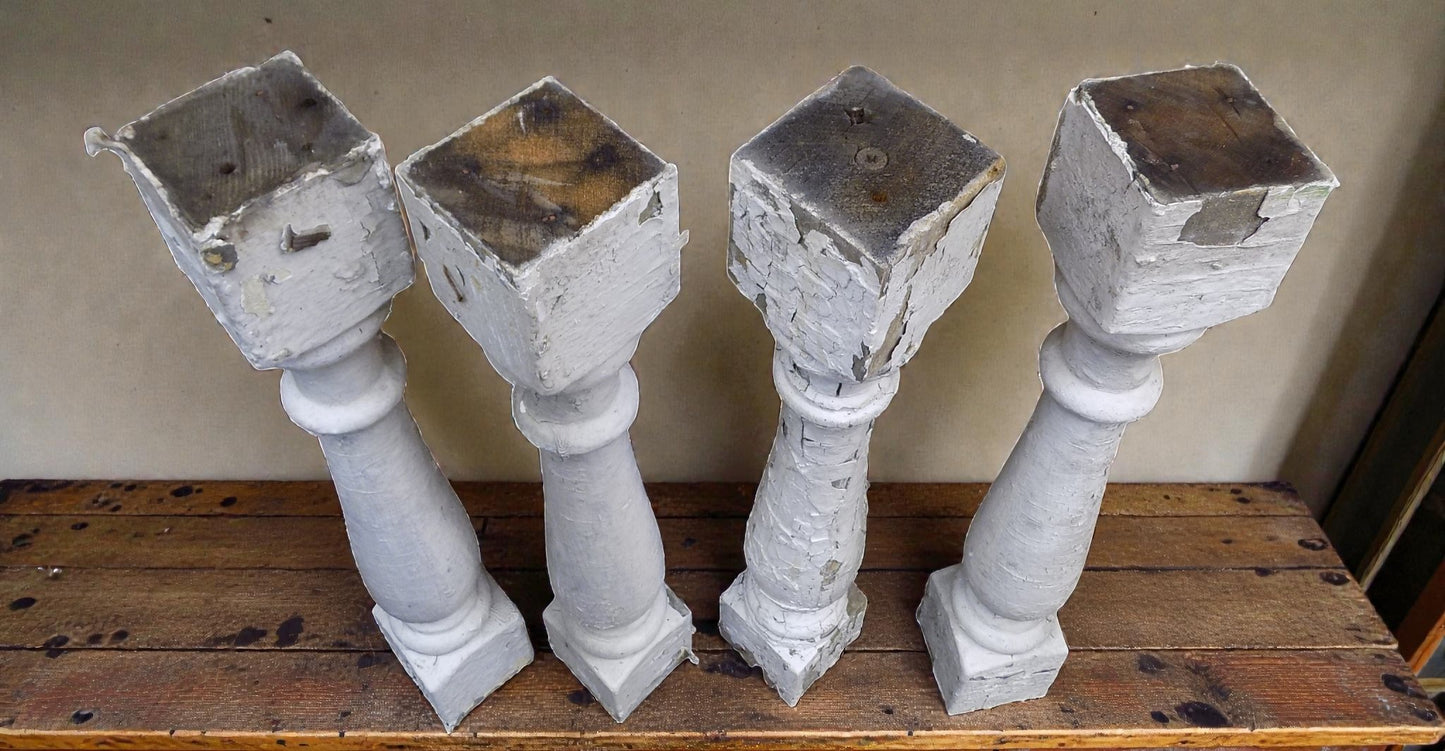 Home & Living > Home Improvement > Finials - 4 White Wood Balusters Reclaimed Spindles Porch Post House Trim j by The Old...