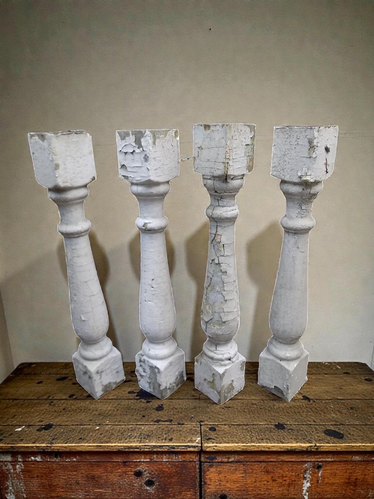 Home & Living > Home Improvement > Finials - 4 White Wood Balusters Reclaimed Spindles Porch Post House Trim j by The Old...