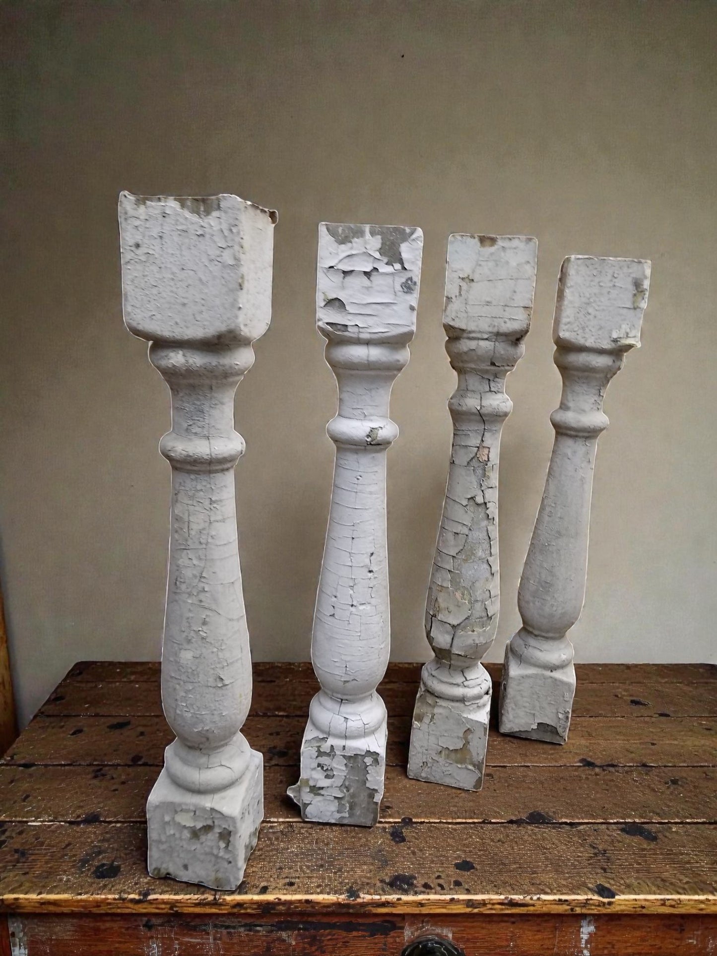 Home & Living > Home Improvement > Finials - 4 White Wood Balusters Reclaimed Spindles Porch Post House Trim j by The Old...