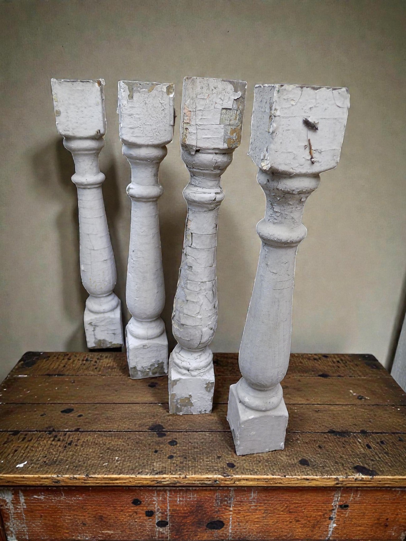 Home & Living > Home Improvement > Finials - 4 White Wood Balusters Reclaimed Spindles Porch Post House Trim j by The Old...
