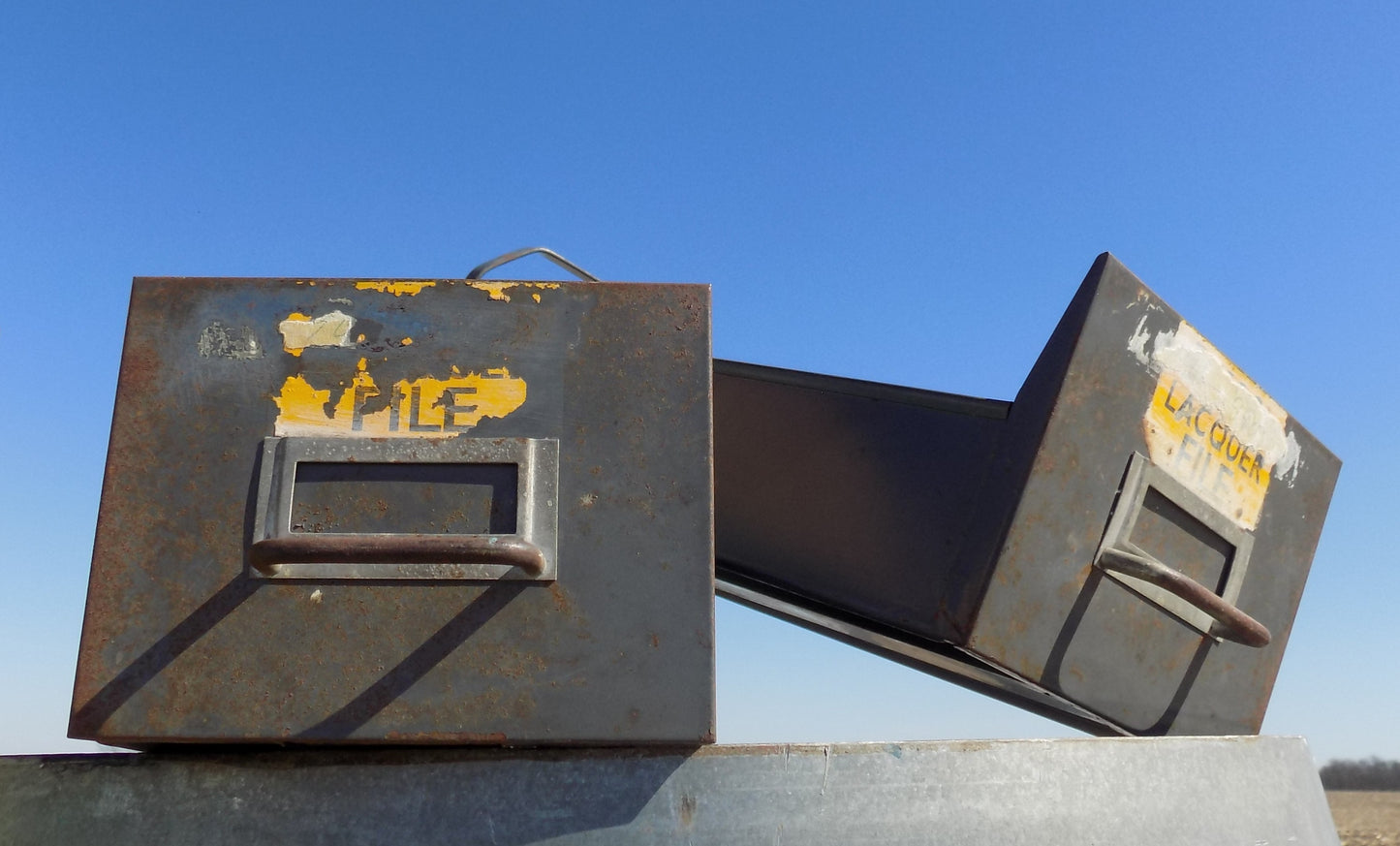 2 Metal Filing Cabinet Drawers, Vintage Industrial Age Storage Organization