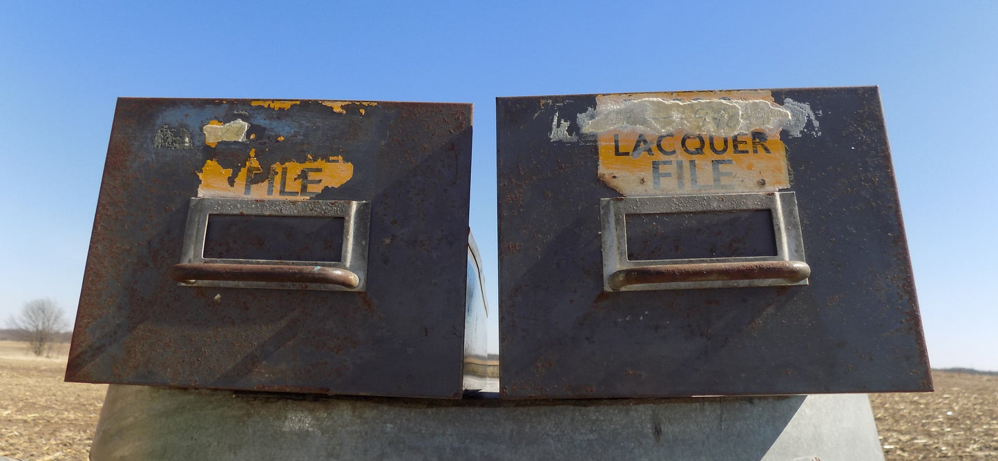 2 Metal Filing Cabinet Drawers, Vintage Industrial Age Storage Organization