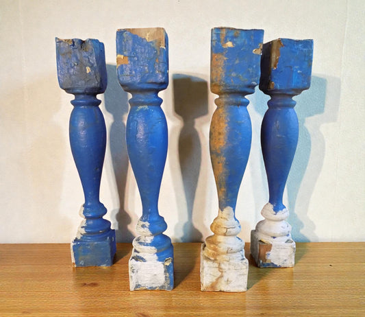 Balusters - 4 Blue Wood Balusters Architectural Salvage Spindles Porch Trim C by The Old Grainery (Architectural, Candle H...