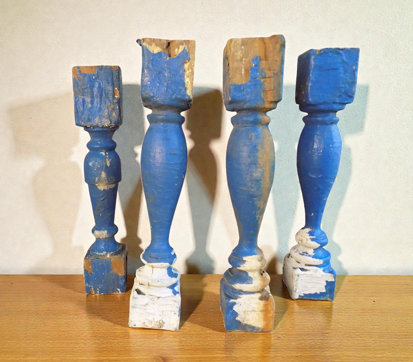 Balusters - 4 Blue Wood Balusters Architectural Salvage Spindles Porch Trim C by The Old Grainery (Architectural, Candle H...
