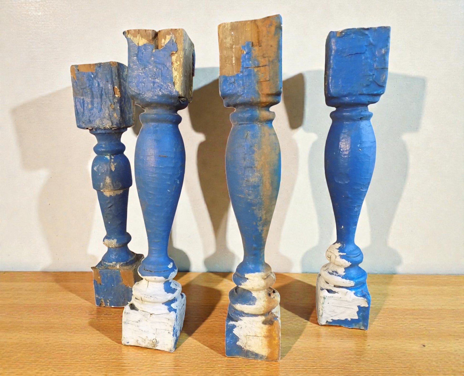 Balusters - 4 Blue Wood Balusters Architectural Salvage Spindles Porch Trim C by The Old Grainery (Architectural, Candle H...