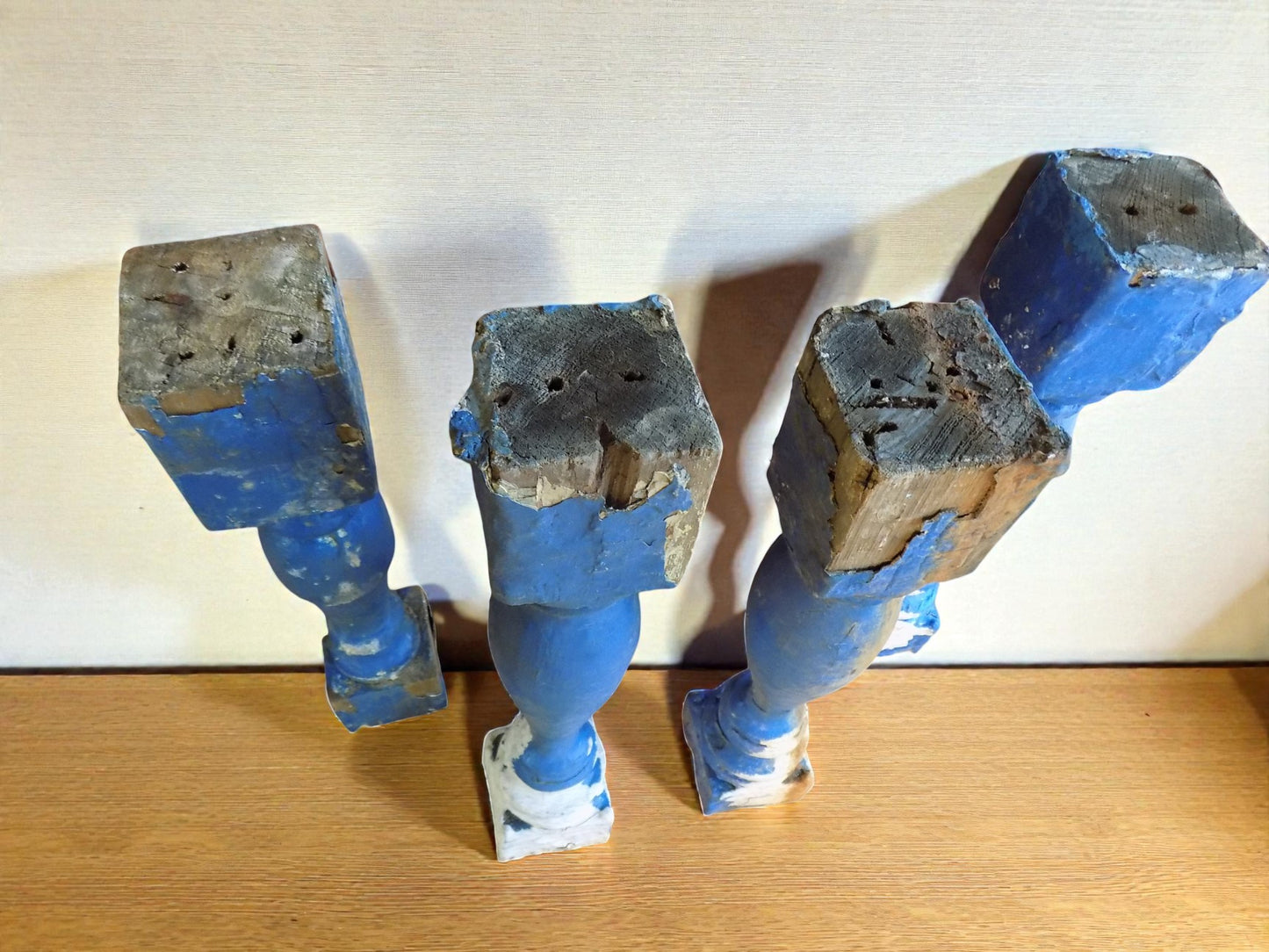 Balusters - 4 Blue Wood Balusters Architectural Salvage Spindles Porch Trim C by The Old Grainery (Architectural, Candle H...