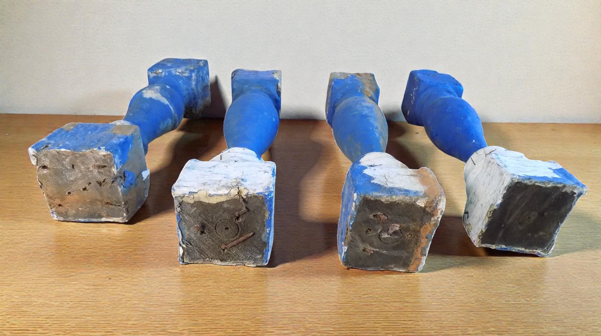 Balusters - 4 Blue Wood Balusters Architectural Salvage Spindles Porch Trim C by The Old Grainery (Architectural, Candle H...