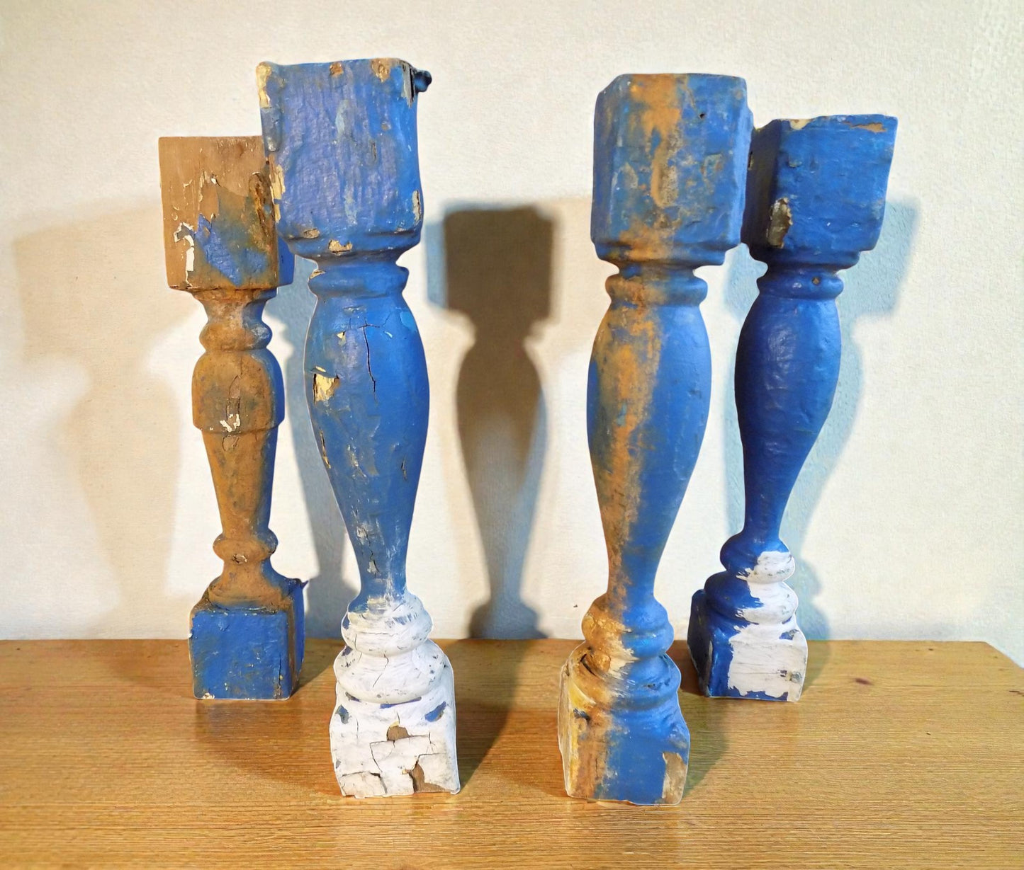 Balusters - 4 Blue Wood Balusters Architectural Salvage Spindles Porch Trim C by The Old Grainery (Architectural, Candle H...