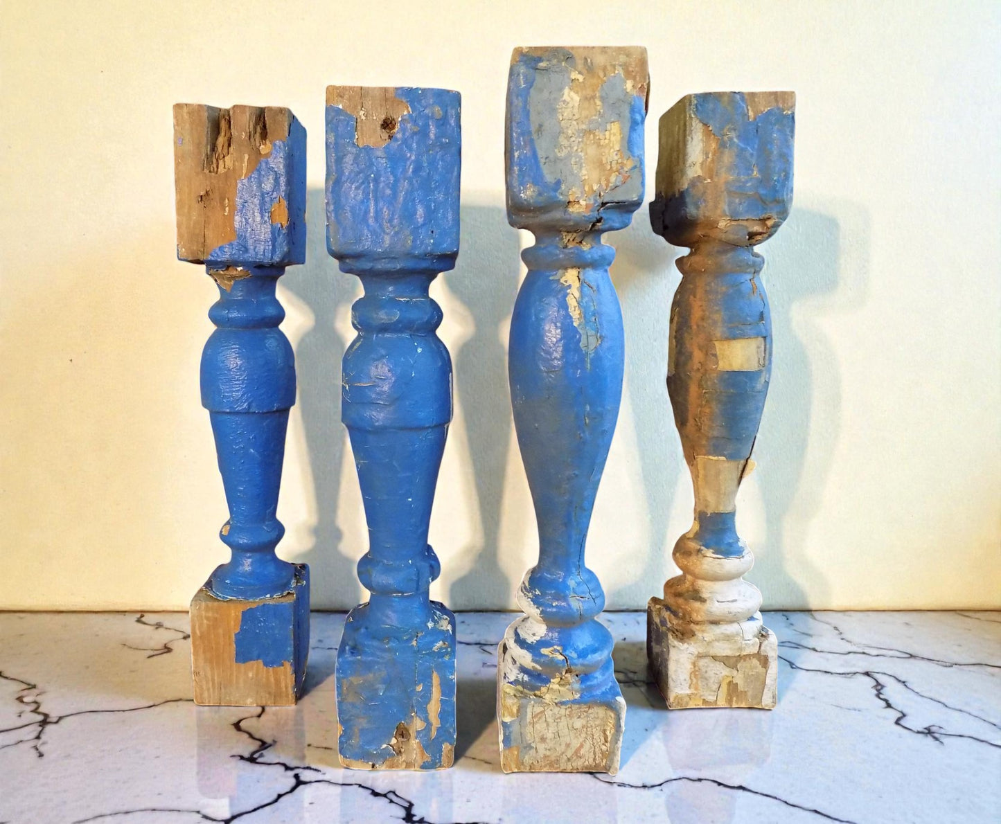 Balusters - 4 Blue Wood Balusters Architectural Salvage Spindles Porch Trim D by The Old Grainery (Architectural, Candle H...