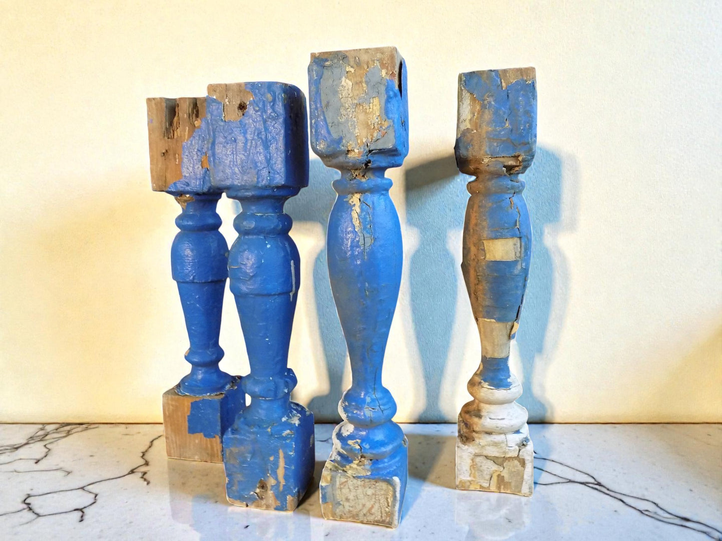 Balusters - 4 Blue Wood Balusters Architectural Salvage Spindles Porch Trim D by The Old Grainery (Architectural, Candle H...