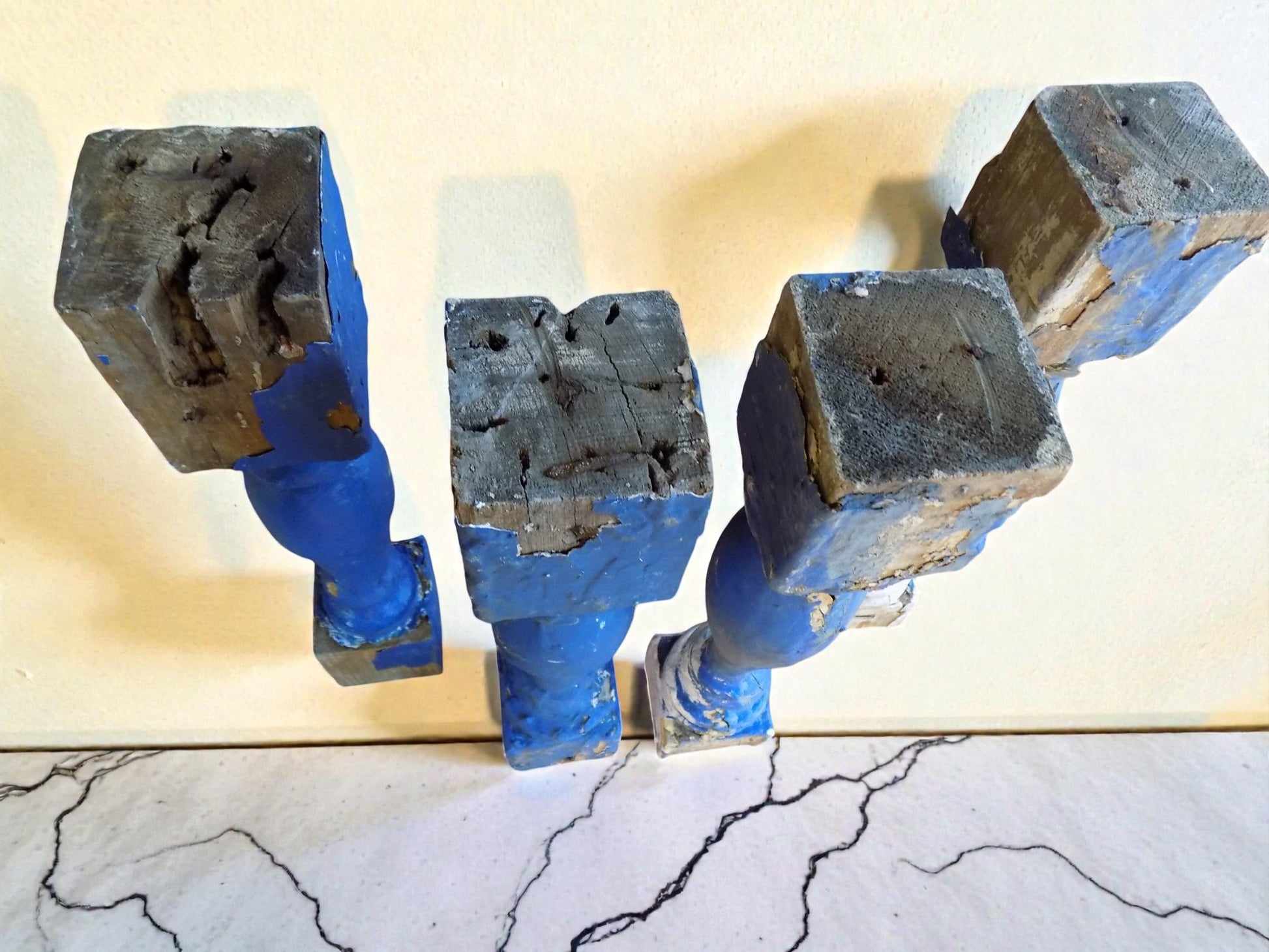 Balusters - 4 Blue Wood Balusters Architectural Salvage Spindles Porch Trim D by The Old Grainery (Architectural, Candle H...
