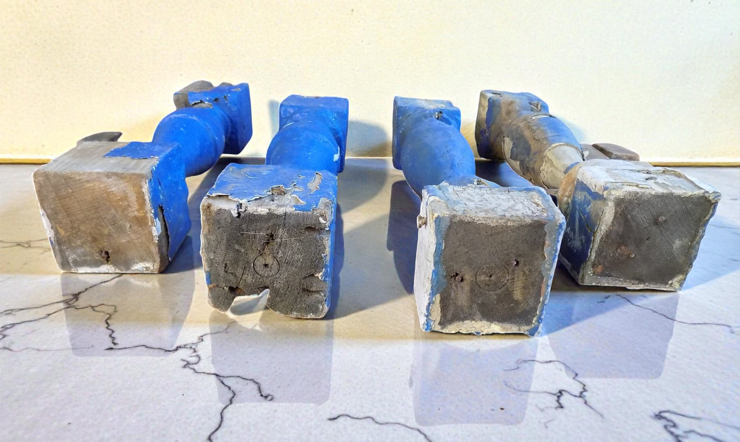 Balusters - 4 Blue Wood Balusters Architectural Salvage Spindles Porch Trim D by The Old Grainery (Architectural, Candle H...