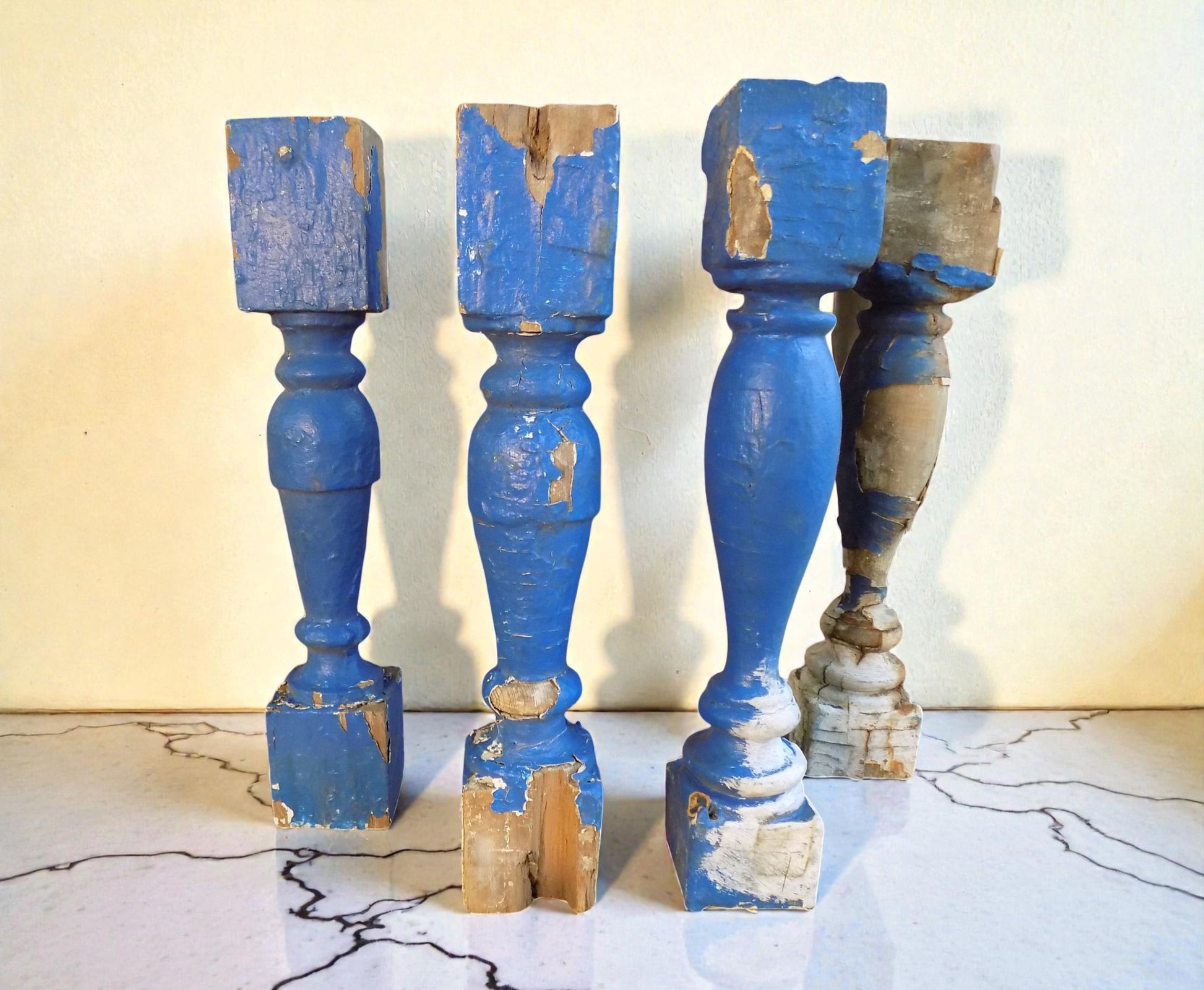 Balusters - 4 Blue Wood Balusters Architectural Salvage Spindles Porch Trim D by The Old Grainery (Architectural, Candle H...