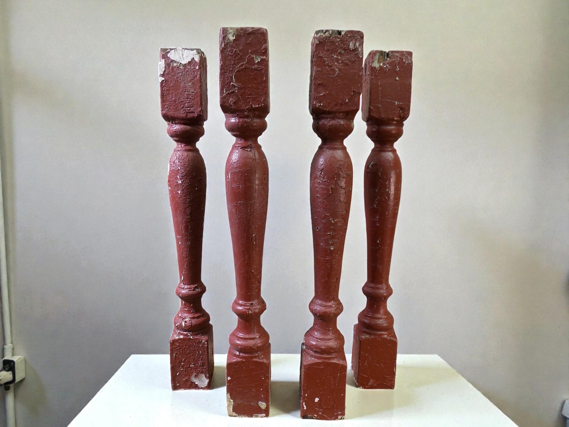 Balusters - 4 Rustic Red Wood Balusters Architectural Salvage Spindles Porch Trim A by The Old Grainery (Architectural, Ca...