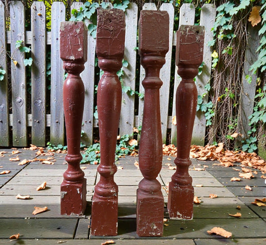 Balusters - 4 Rustic Red Wood Balusters Architectural Salvage Spindles Porch Trim C by The Old Grainery (Architectural, Ca...