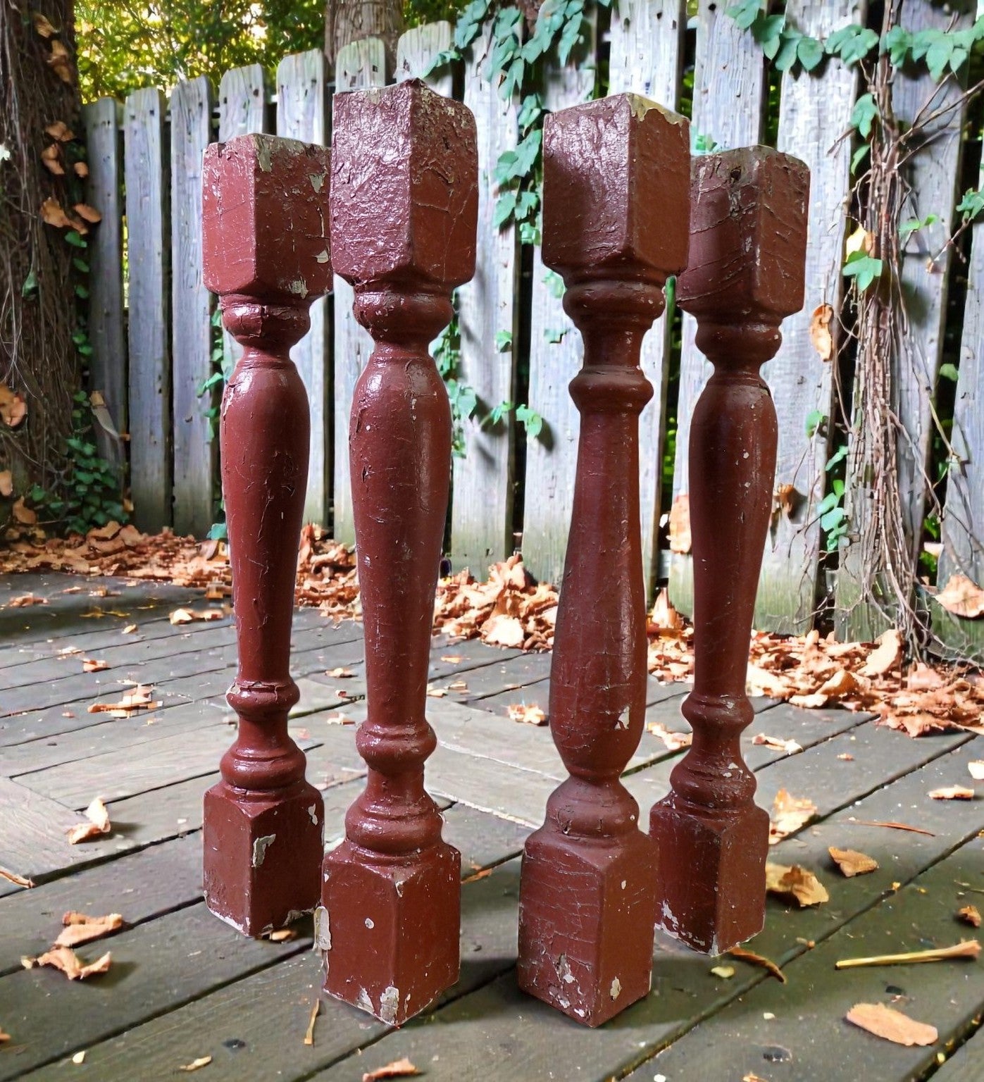Balusters - 4 Rustic Red Wood Balusters Architectural Salvage Spindles Porch Trim C by The Old Grainery (Architectural, Ca...