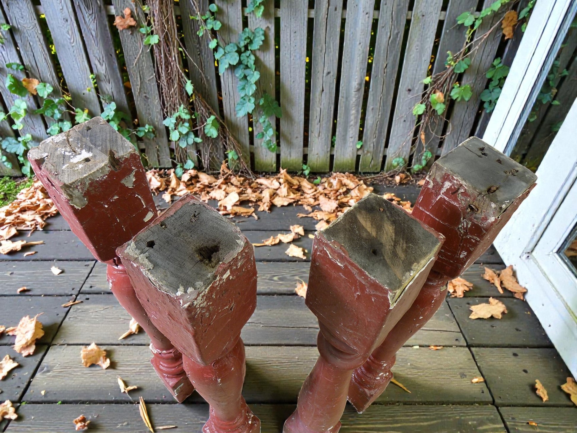 Balusters - 4 Rustic Red Wood Balusters Architectural Salvage Spindles Porch Trim C by The Old Grainery (Architectural, Ca...