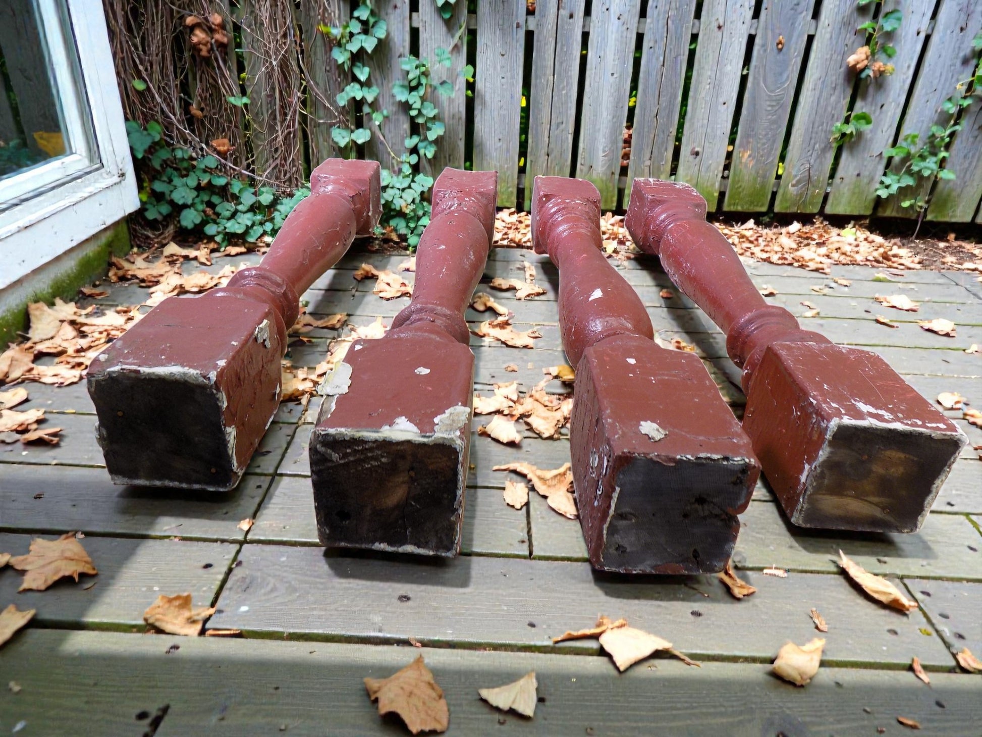 Balusters - 4 Rustic Red Wood Balusters Architectural Salvage Spindles Porch Trim C by The Old Grainery (Architectural, Ca...