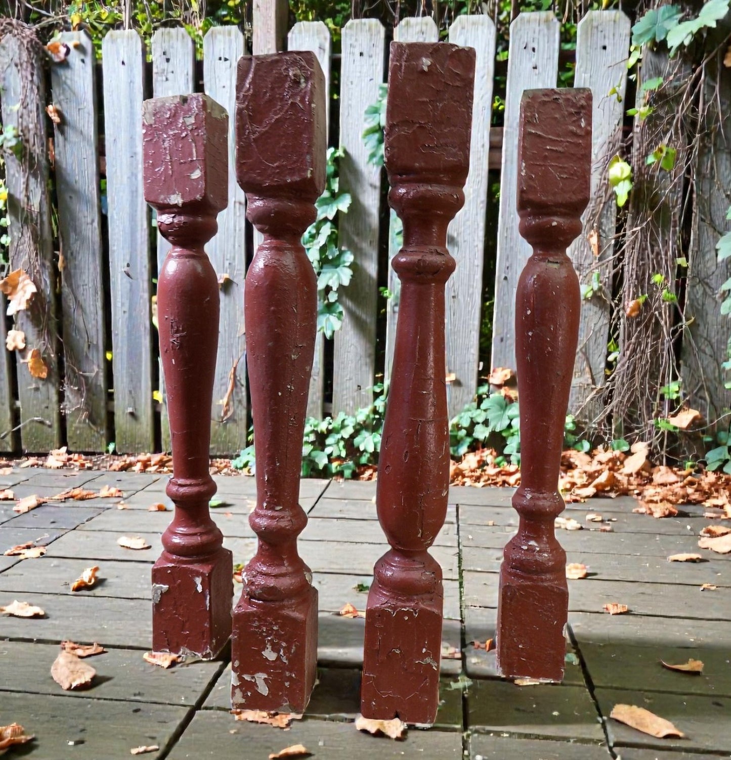 Balusters - 4 Rustic Red Wood Balusters Architectural Salvage Spindles Porch Trim C by The Old Grainery (Architectural, Ca...