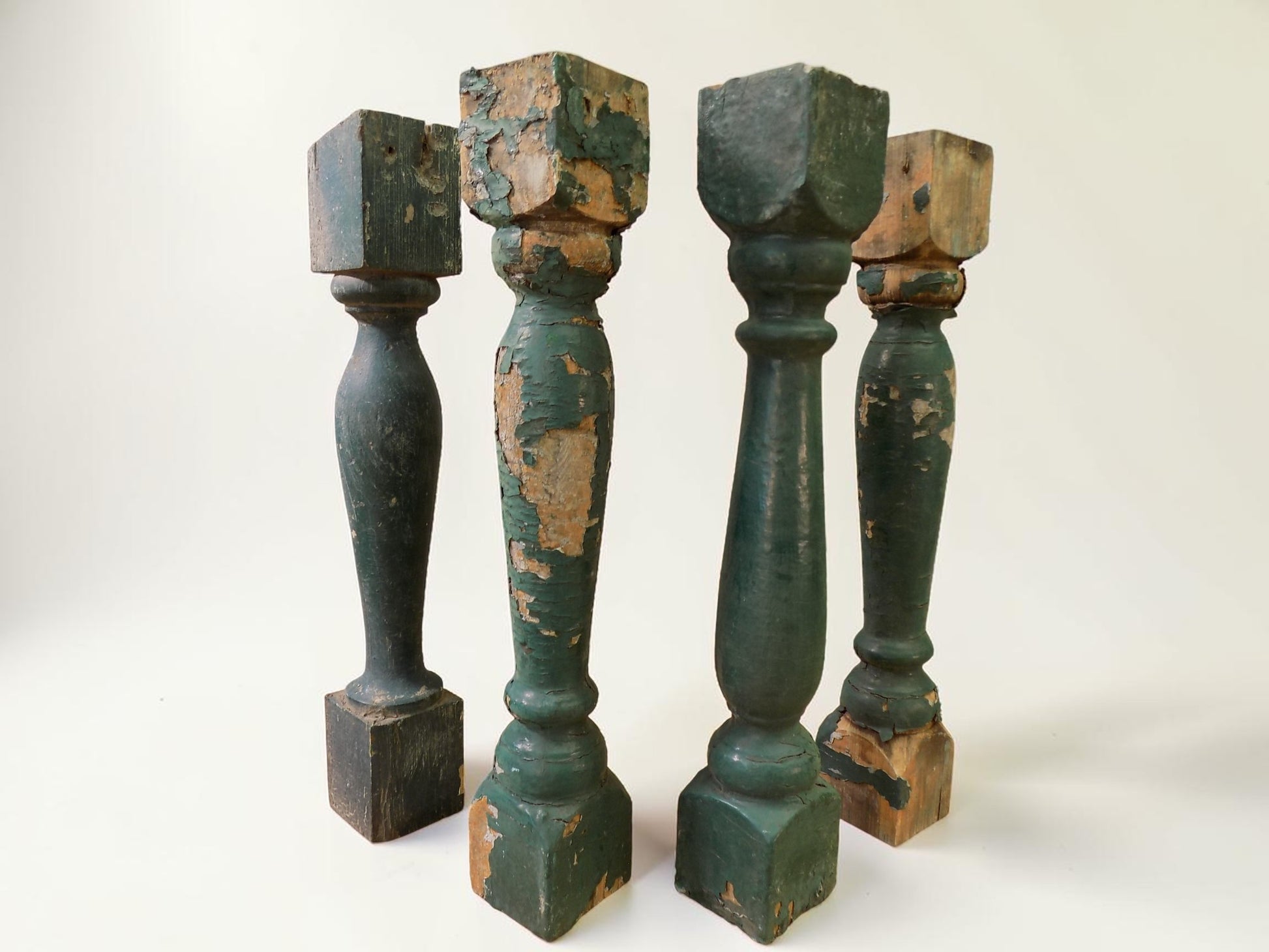 Balusters - 4 Vintage Green Wood Balusters, Reclaimed Spindles, Architectural Salvage, H by The Old Grainery (Architectura...