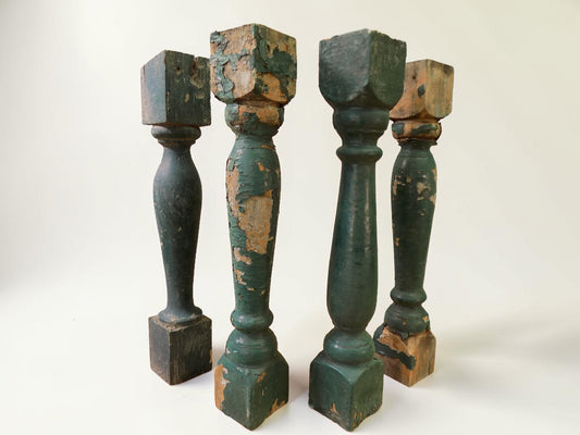 Balusters - 4 Vintage Green Wood Balusters, Reclaimed Spindles, Architectural Salvage, H by The Old Grainery (Architectura...