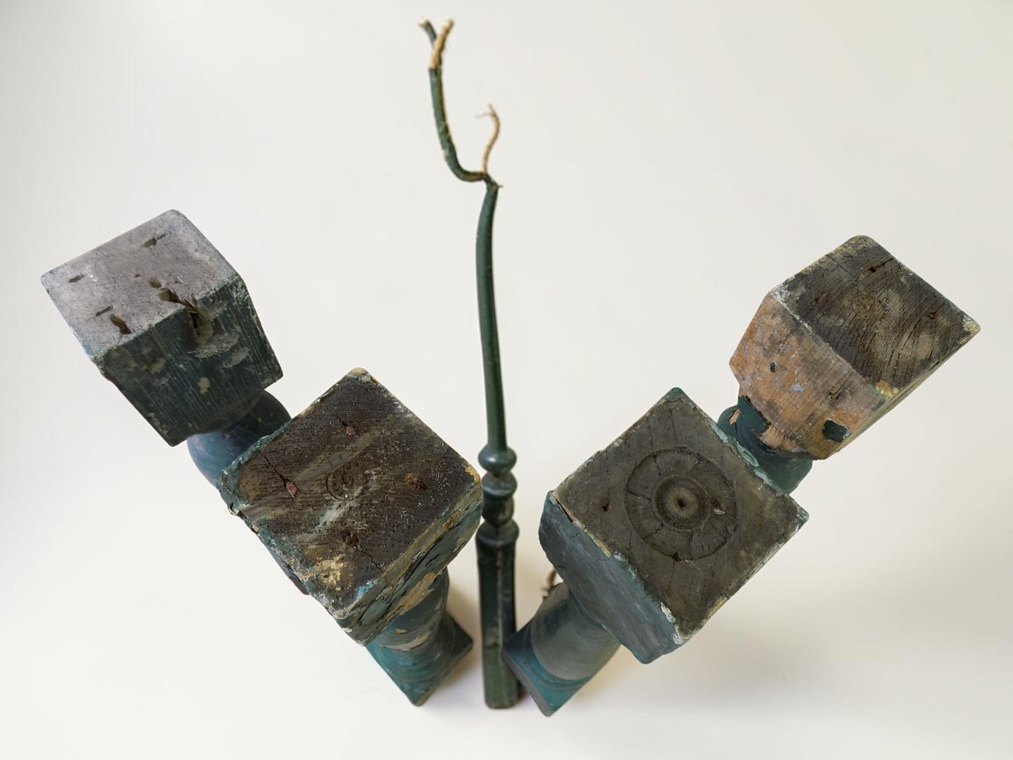 Balusters - 4 Vintage Green Wood Balusters, Reclaimed Spindles, Architectural Salvage, H by The Old Grainery (Architectura...
