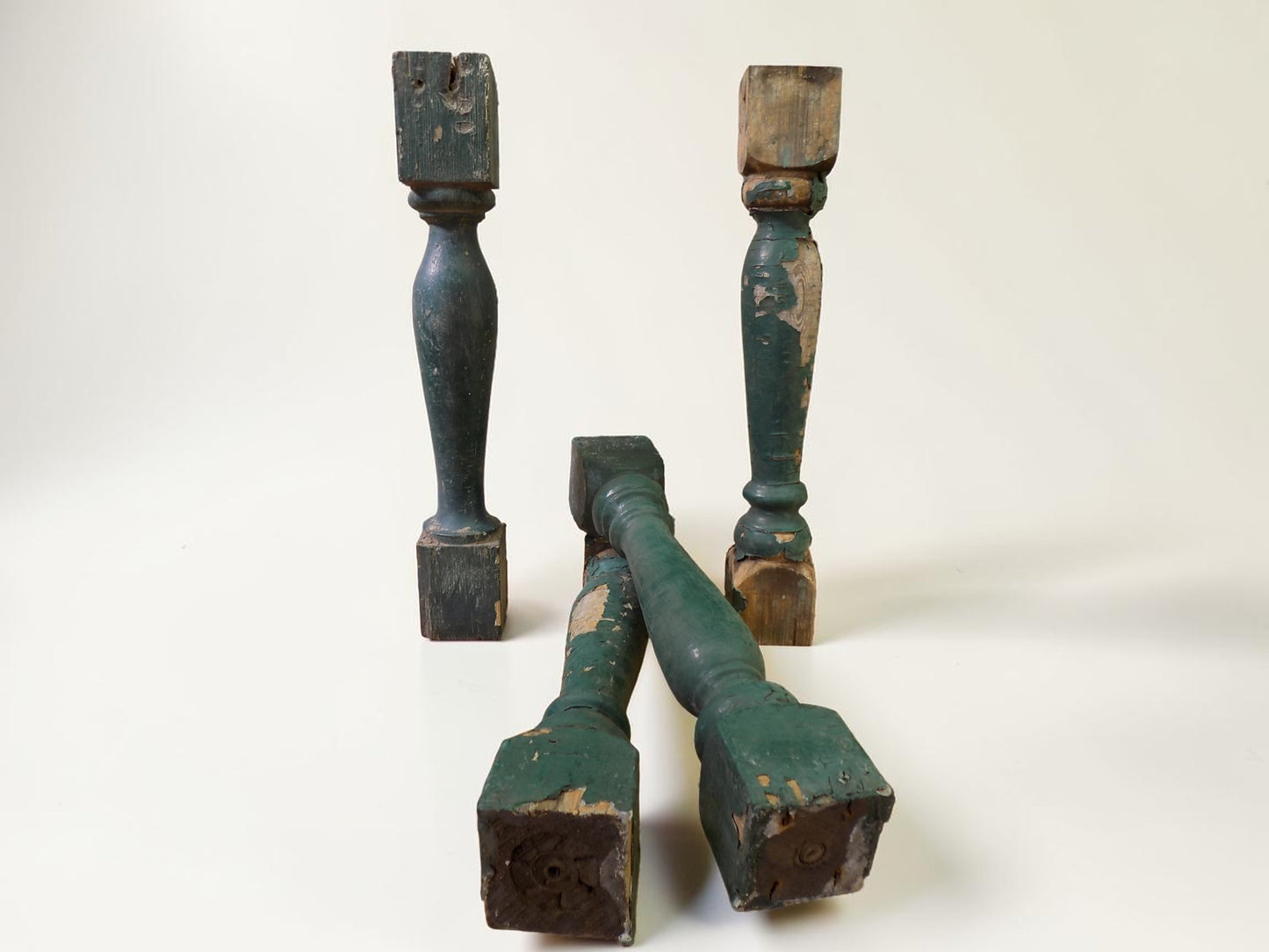 Balusters - 4 Vintage Green Wood Balusters, Reclaimed Spindles, Architectural Salvage, H by The Old Grainery (Architectura...