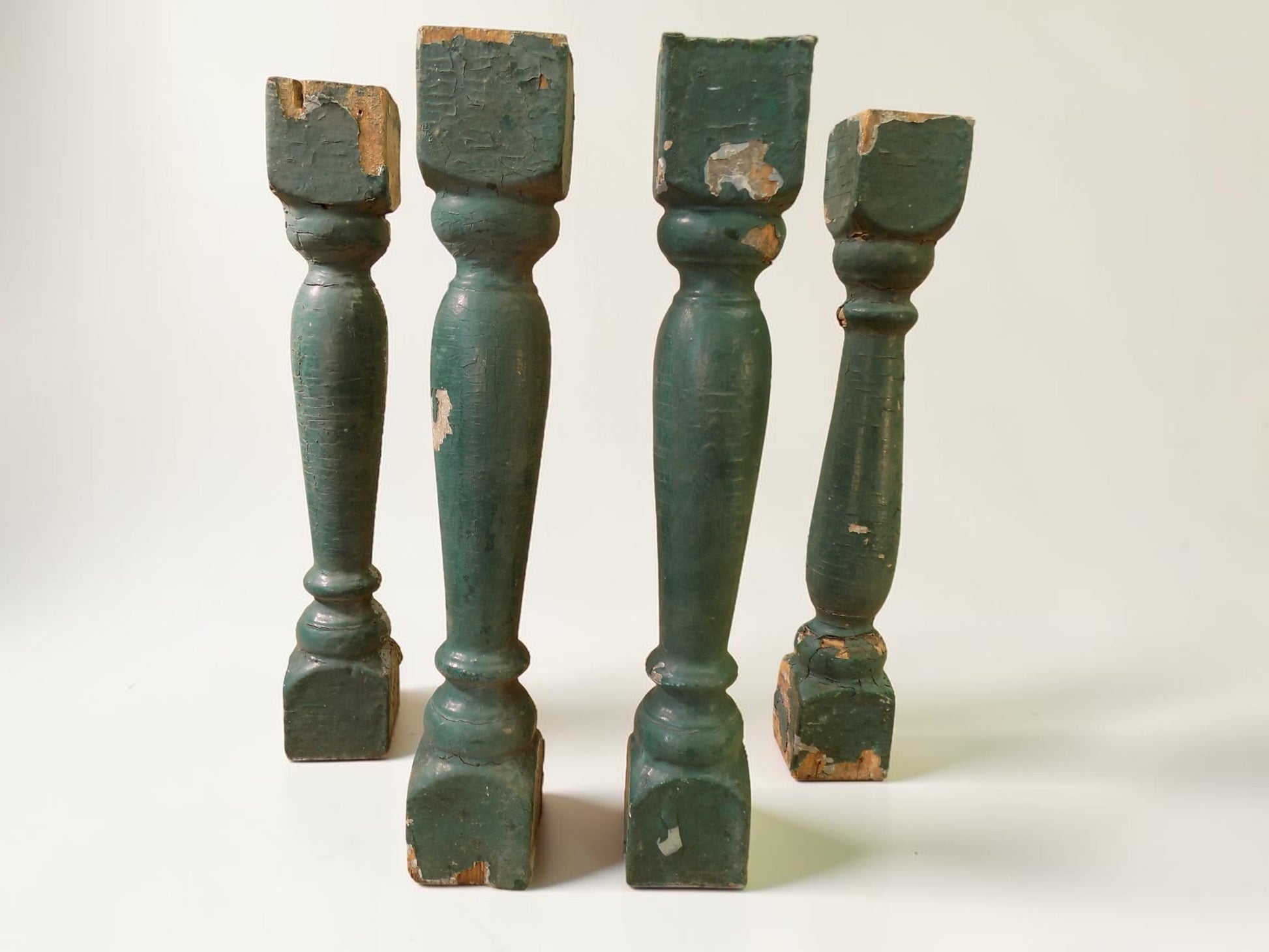 Balusters - 4 Vintage Green Wood Balusters, Reclaimed Spindles, Architectural Salvage, i by The Old Grainery (Architectura...