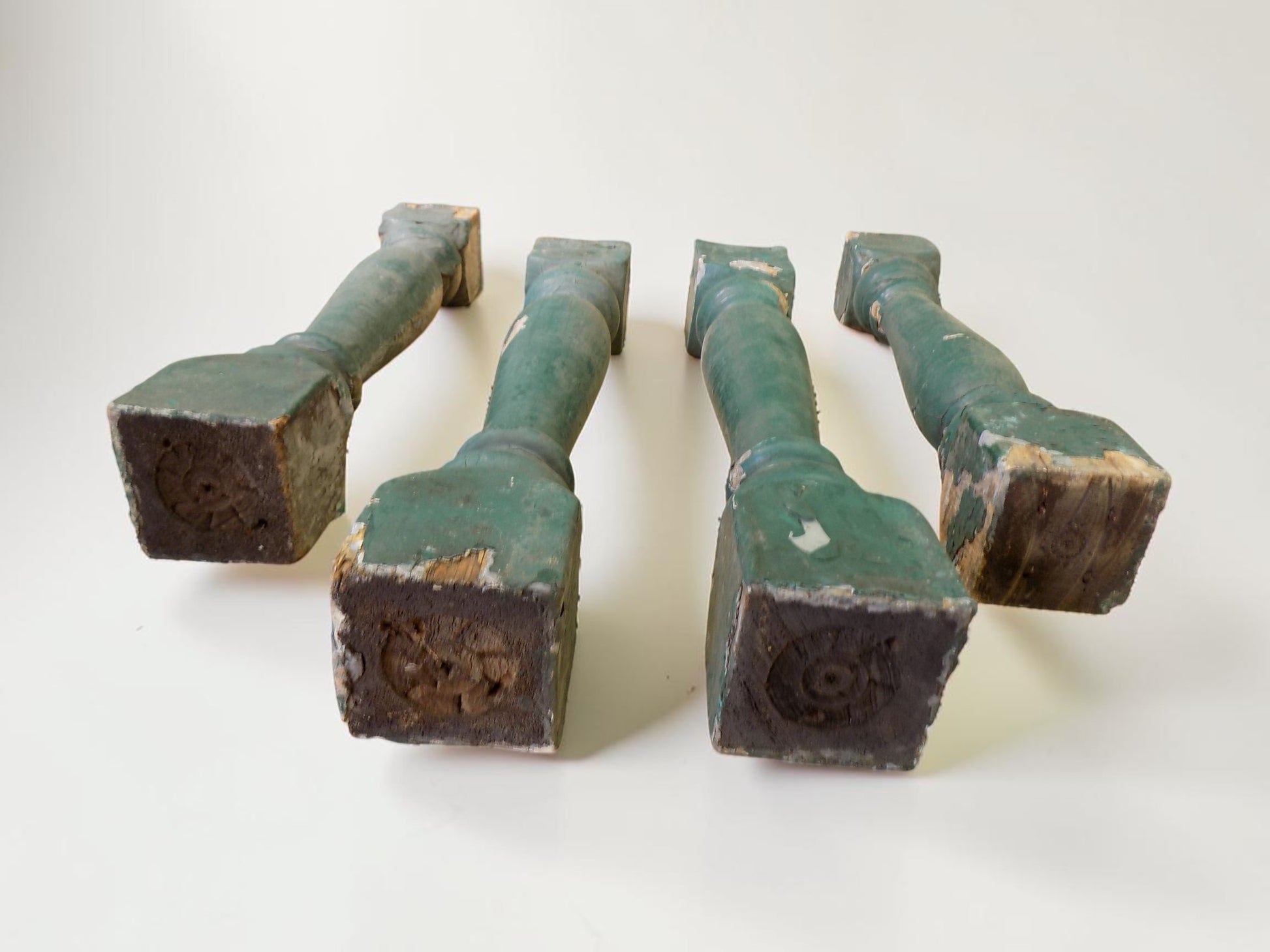 Balusters - 4 Vintage Green Wood Balusters, Reclaimed Spindles, Architectural Salvage, i by The Old Grainery (Architectura...
