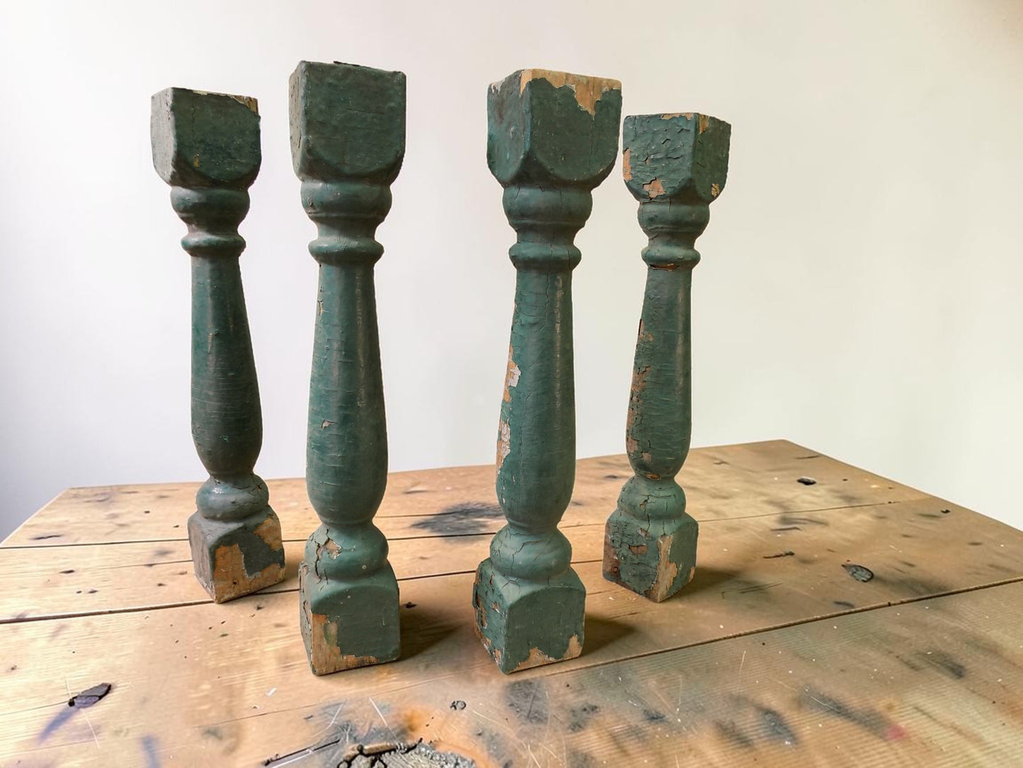 Balusters - 4 Vintage Green Wood Balusters, Reclaimed Spindles, Architectural Salvage, J by The Old Grainery (Architectura...