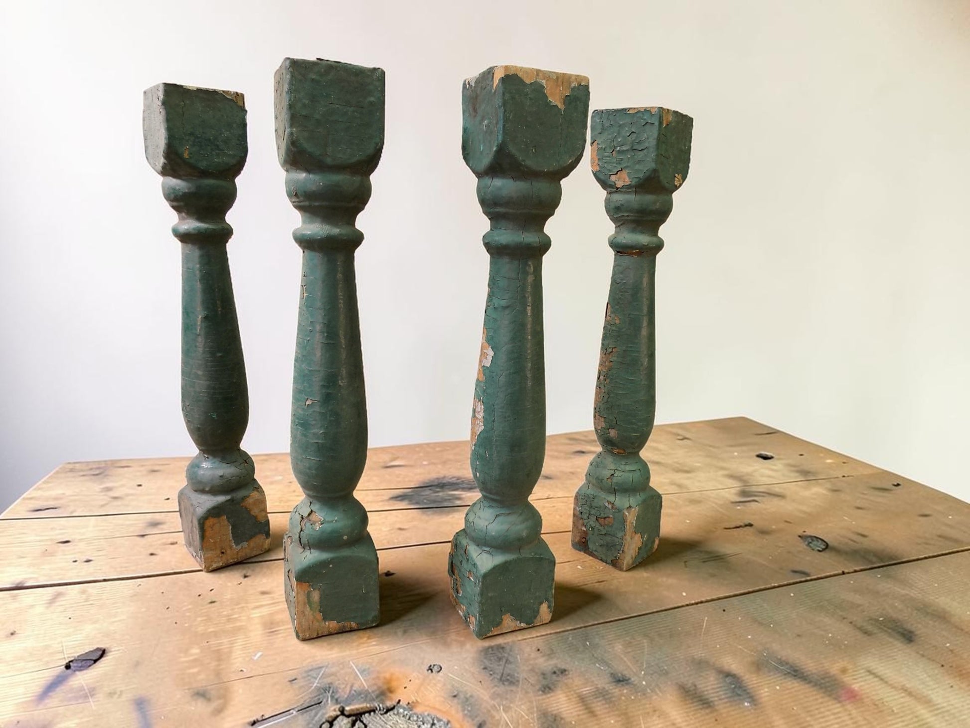 Balusters - 4 Vintage Green Wood Balusters, Reclaimed Spindles, Architectural Salvage, J by The Old Grainery (Architectura...