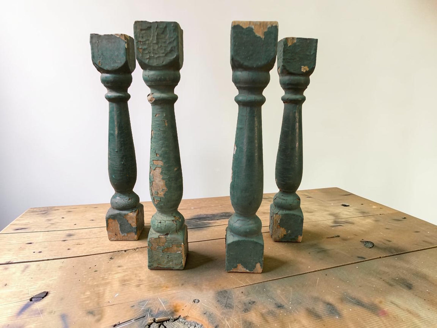Balusters - 4 Vintage Green Wood Balusters, Reclaimed Spindles, Architectural Salvage, J by The Old Grainery (Architectura...