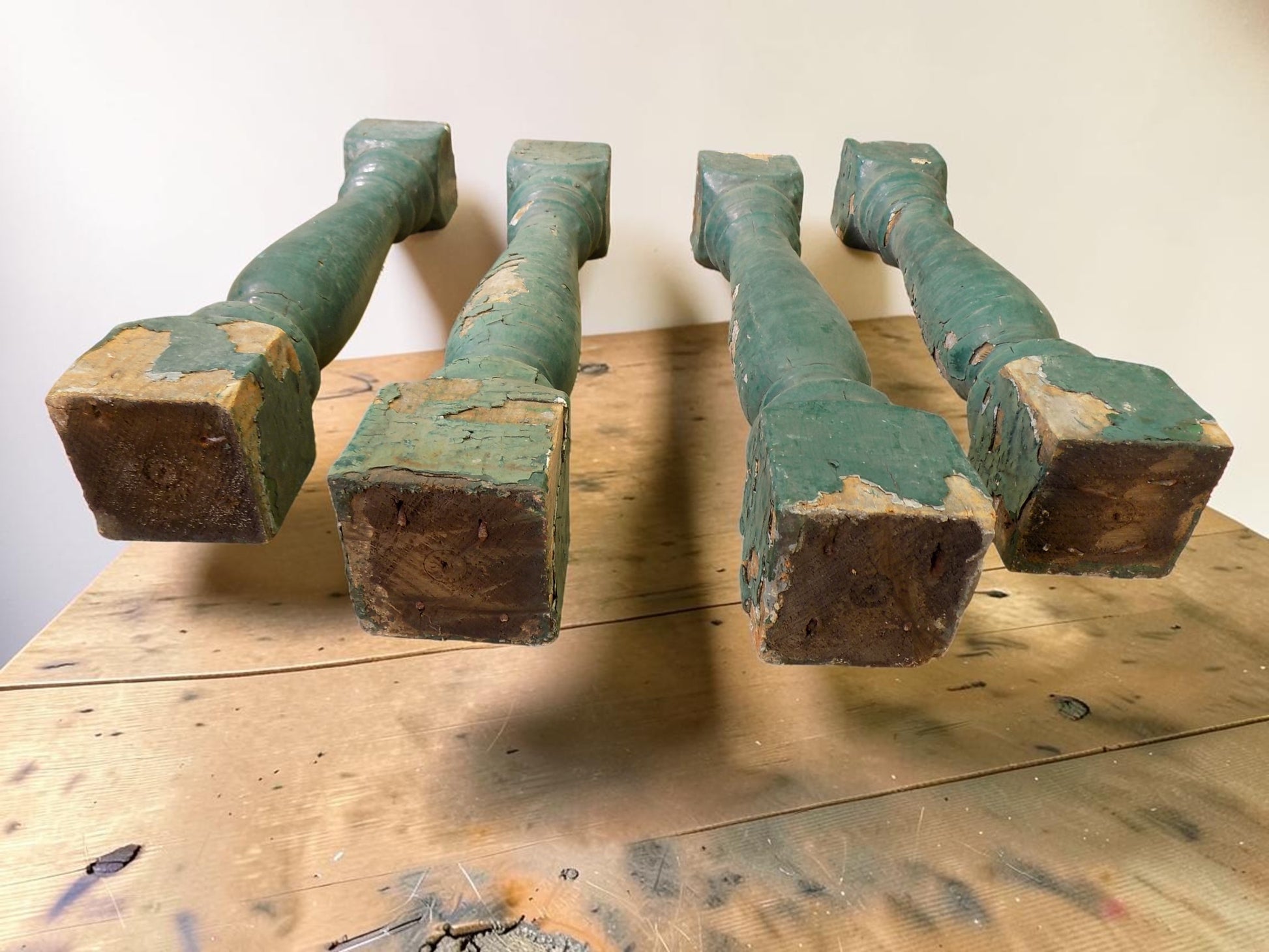 Balusters - 4 Vintage Green Wood Balusters, Reclaimed Spindles, Architectural Salvage, J by The Old Grainery (Architectura...