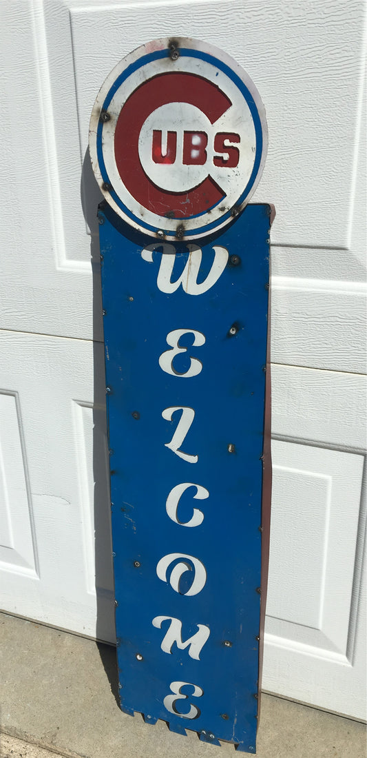Cubs Welcome Metal Art Sign, Cubs 3D Metal Sign, Rustic MLB Mancave Decor