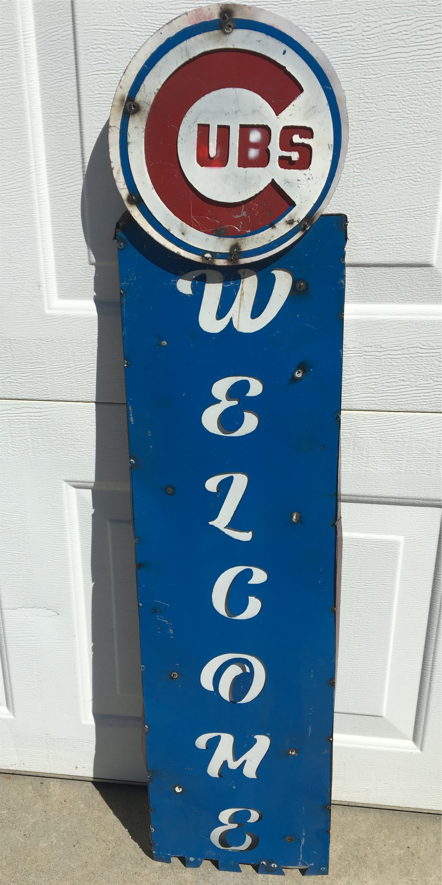 Cubs Welcome Metal Art Sign, Cubs 3D Metal Sign, Rustic MLB Mancave Decor