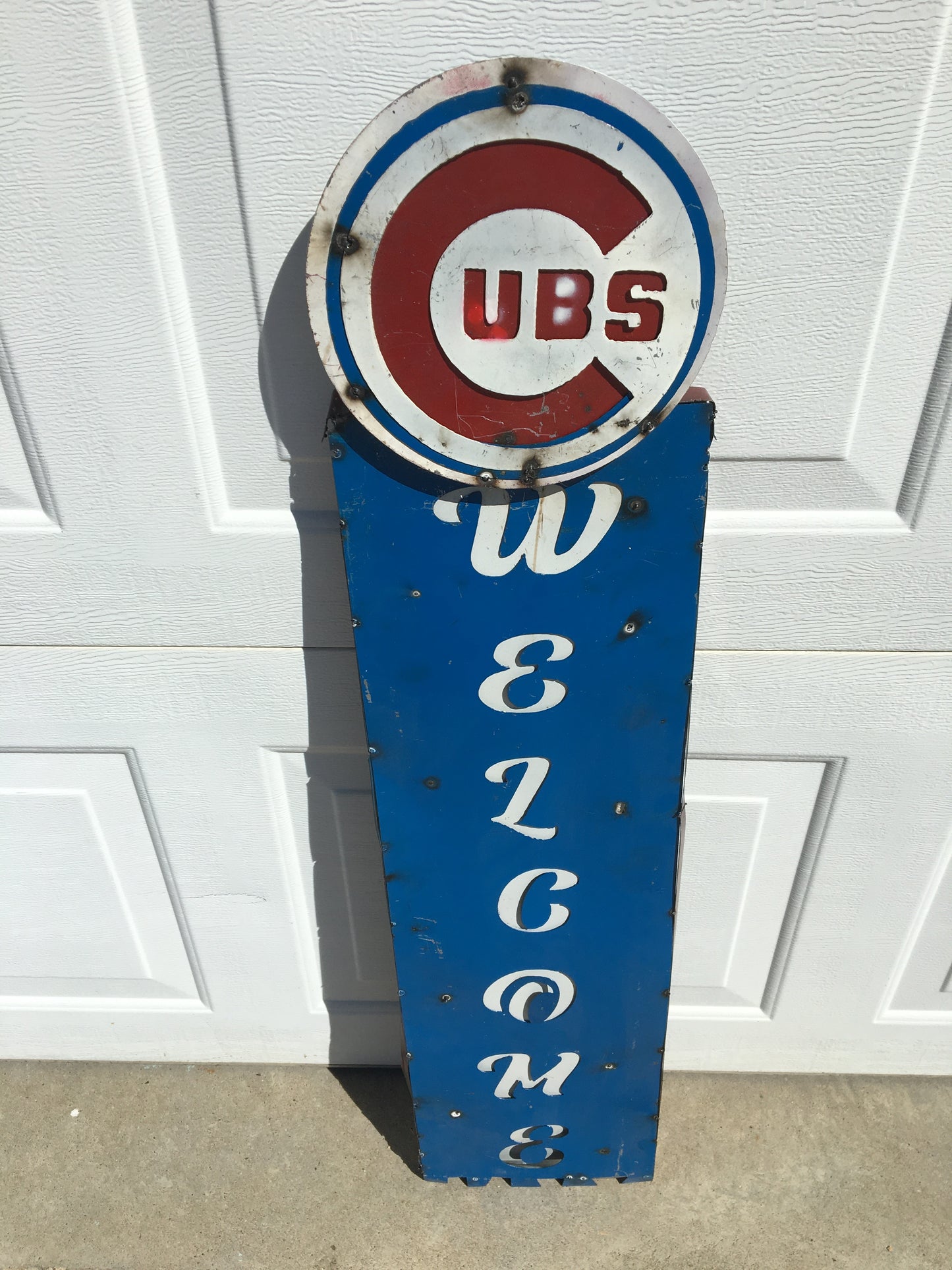 Cubs Welcome Metal Art Sign, Cubs 3D Metal Sign, Rustic MLB Mancave Decor