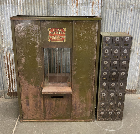 Industrial Cabinet - U.S. Post Office Station and 24 Mailbox Cabinet, Vintage PO Box Sorting Station by The Old Grainery (...