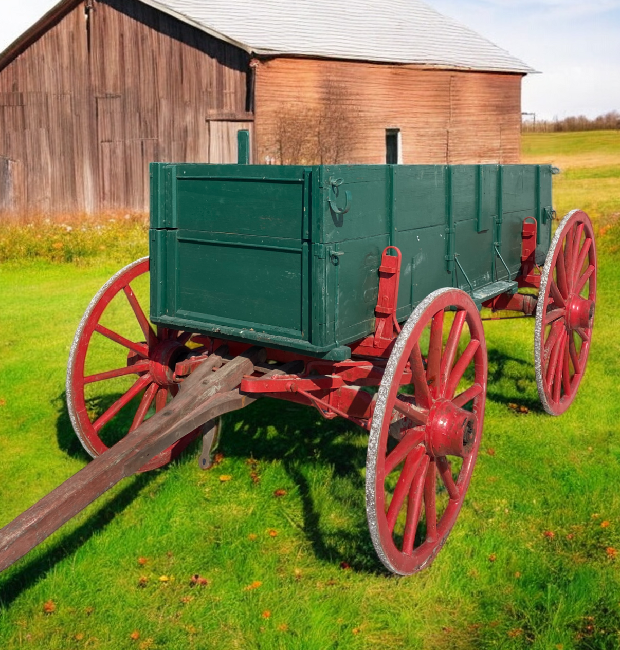 Green Chuck Wagon, High Wheel Wagon, Vintage Farm Wagon, Horse Drawn B