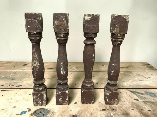 Balusters - 4 Vintage Brown Wood Balusters Architectural Salvage Spindles Porch Trim, R by The Old Grainery (Architectural...