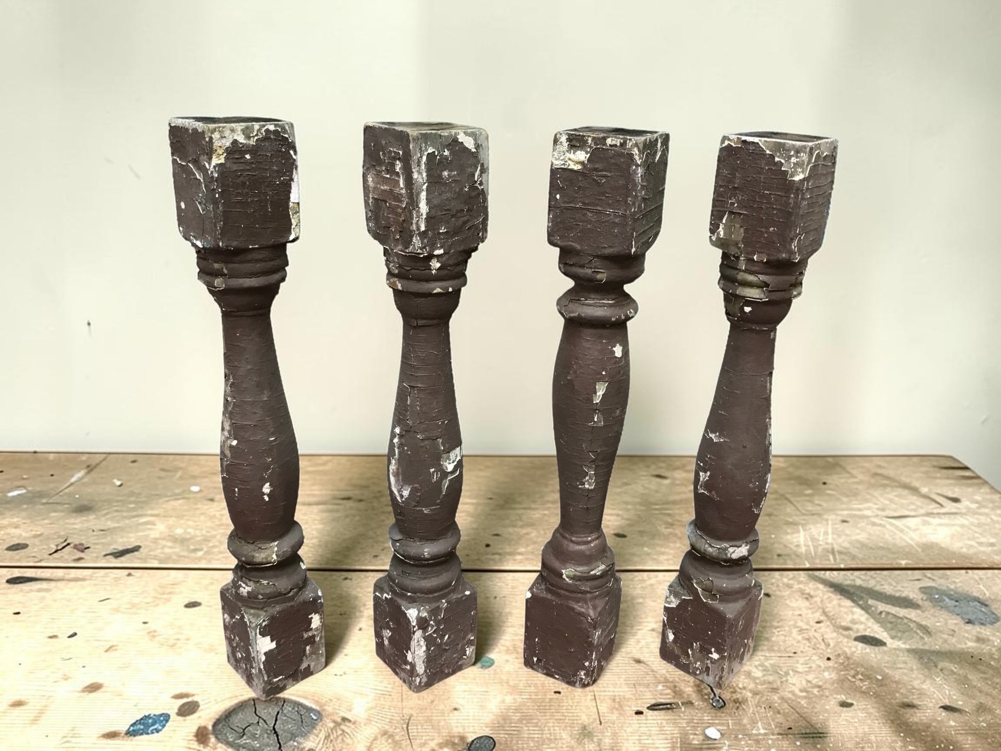 Balusters - 4 Vintage Brown Wood Balusters Architectural Salvage Spindles Porch Trim, R by The Old Grainery (Architectural...