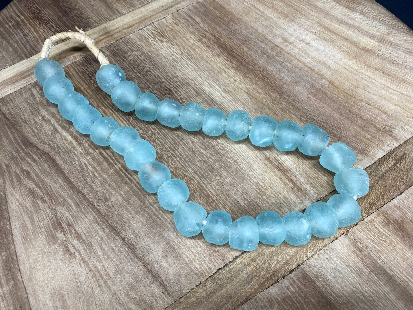Home Goods - Ice Blue Recycled Glass Beads African Trade Beads, Sea Glass Style, 1 Strand by The Old Grainery (African, bl...