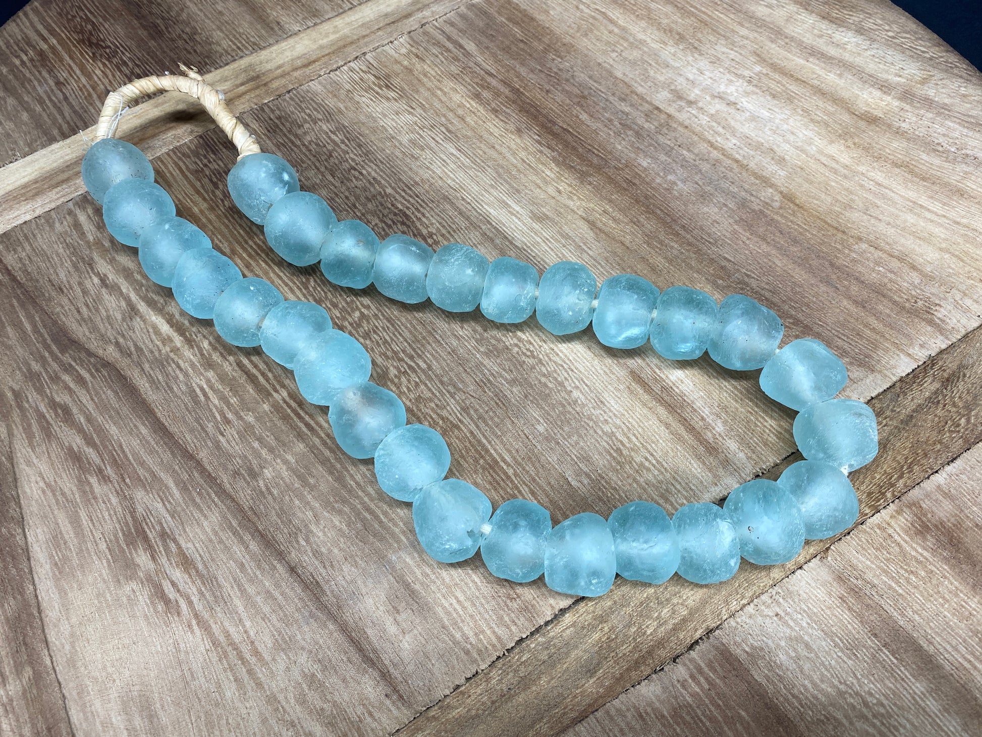 Home Goods - Ice Blue Recycled Glass Beads African Trade Beads, Sea Glass Style, 1 Strand by The Old Grainery (African, bl...