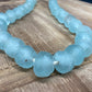Home Goods - Ice Blue Recycled Glass Beads African Trade Beads, Sea Glass Style, 1 Strand by The Old Grainery (African, bl...